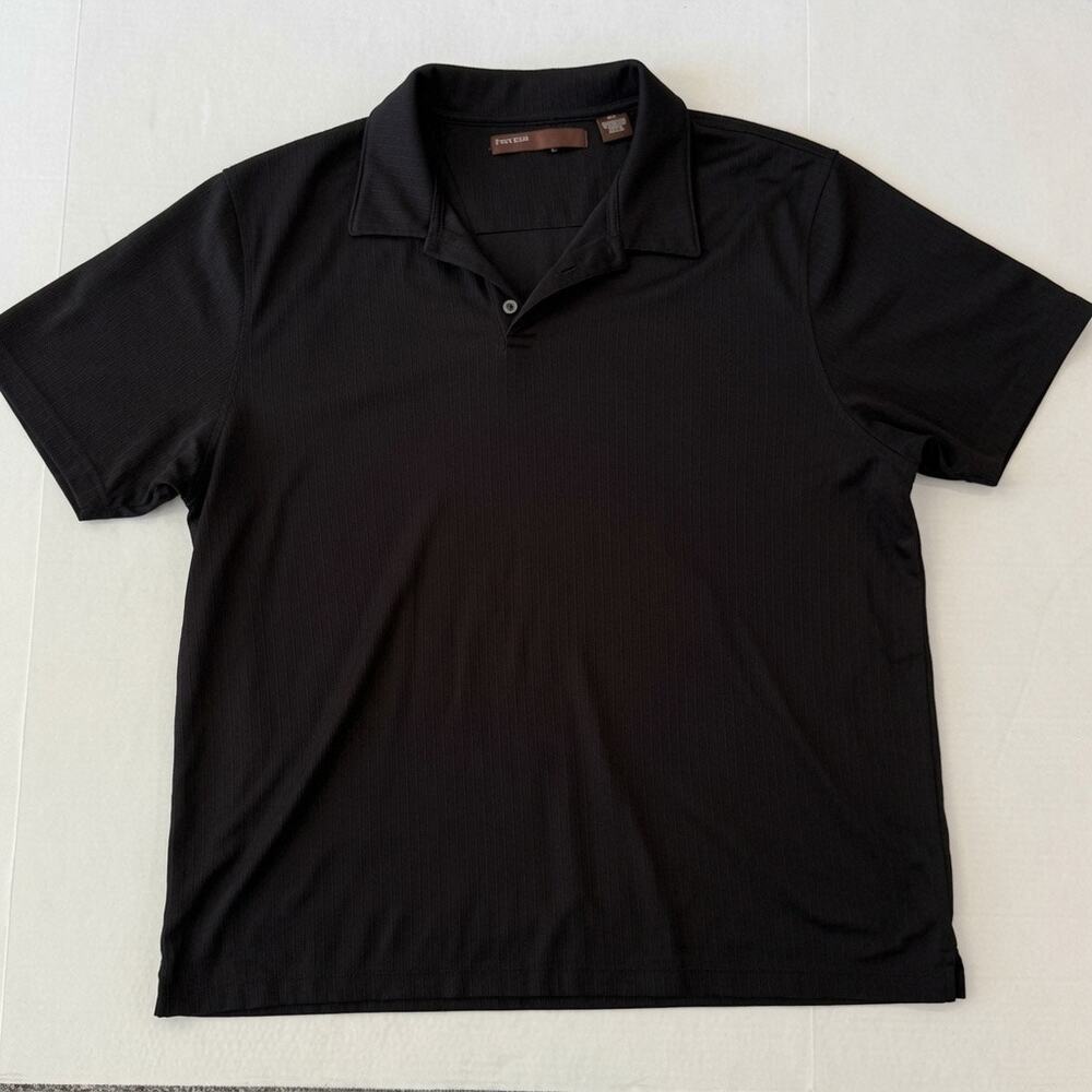 Perry Ellis Mens XXL Ribbed Polo Shirt Black Short Sleeve 60/40 Cotton